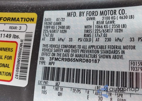 2022 Ford Bronco Sport Big Bend from USA, damaged, VIN 3FMCR9B65NRD80187